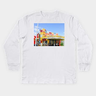 Classical retro American Diner Deluxe bright signage and colors. Looks great on a sticker and even better as a canvas print on your wall Kids Long Sleeve T-Shirt